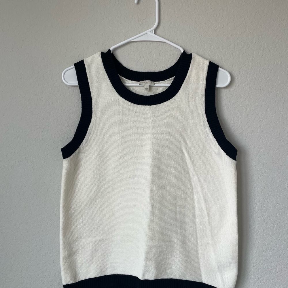 Talbots Contrast Tipping Black & White Knit Tank Top Women’s Size Medium